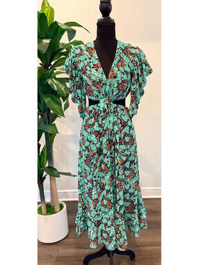 Rosevelvet Floral Cutout Maxi Dress Mint Puff Sleeve Tiered NWT Size S